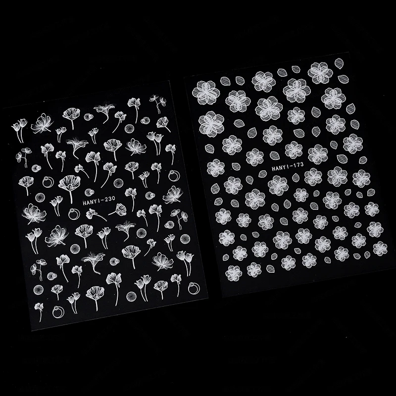 1 лист стикеров для ногтевого искусства 3D стикер в стиле кружева белый цветок