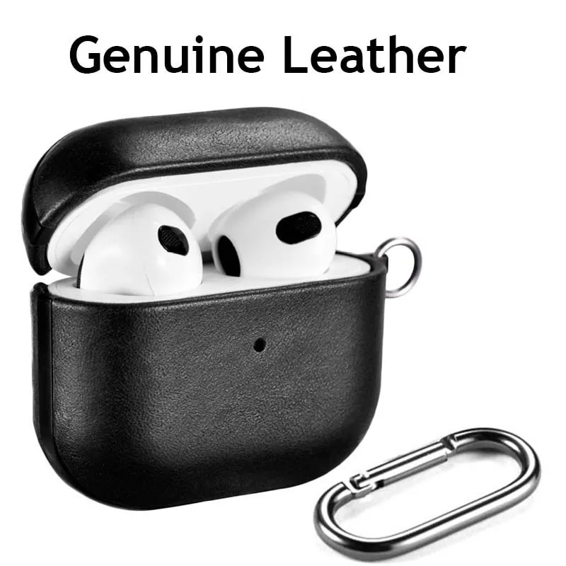 

Чехол из натуральной кожи для AirPods 3, чехол для наушников с Bluetooth, защитный чехол с крючком для AirPods 3, аксессуары