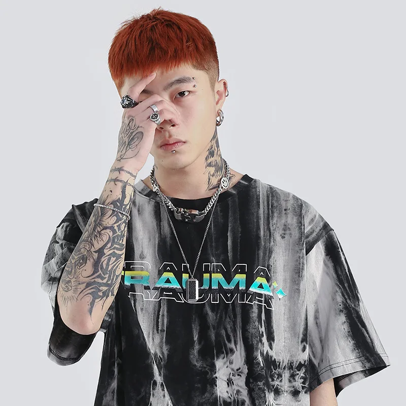 Мужская футболка в стиле хип-хоп уличная одежда Винтажная Blurry Dark летняя Harajuku с