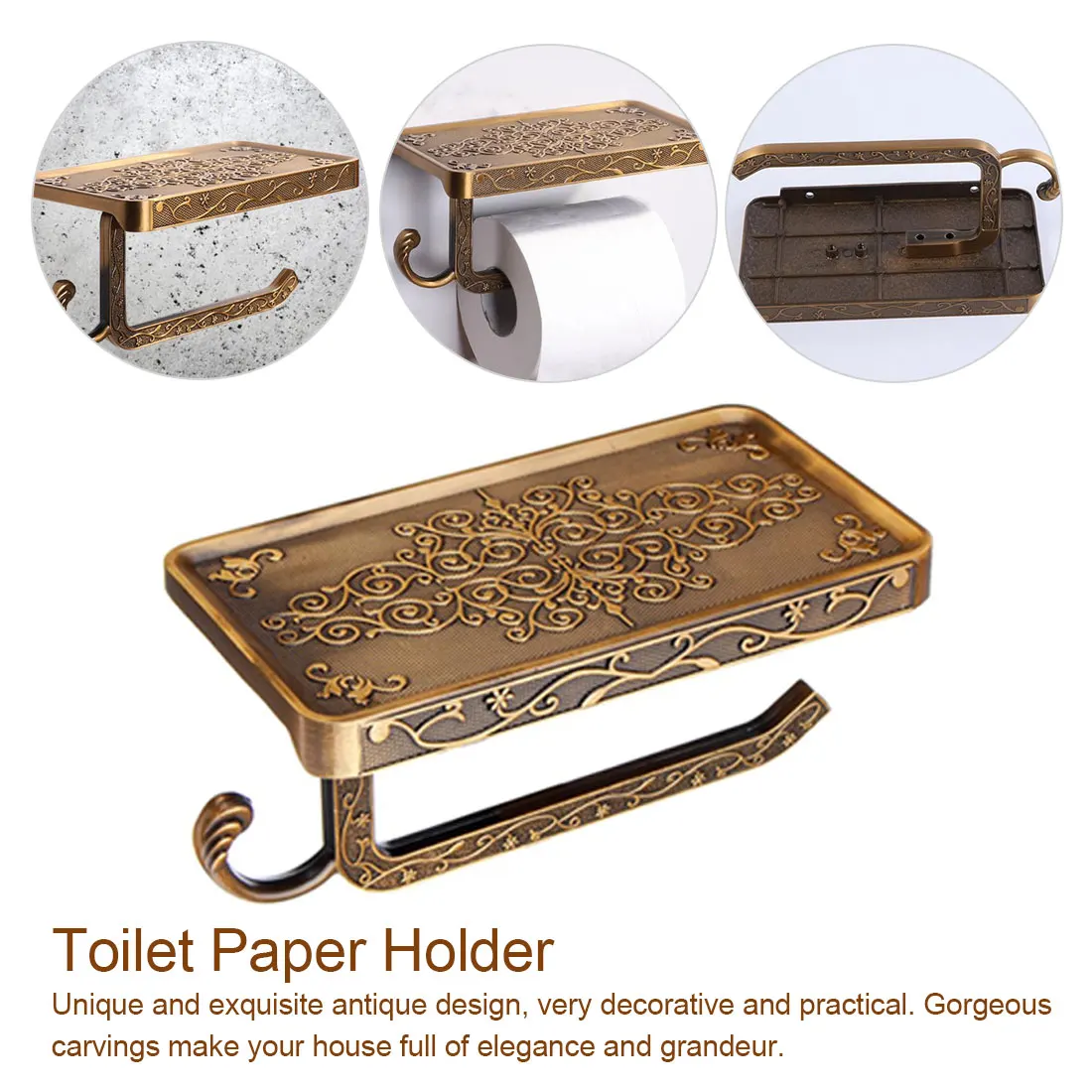 Bathroom Hardware Set White Paper Mobile Phone Holder Space Aluminum Antique Roll with Shelf Toilet Box Wall Mount | Дом и сад