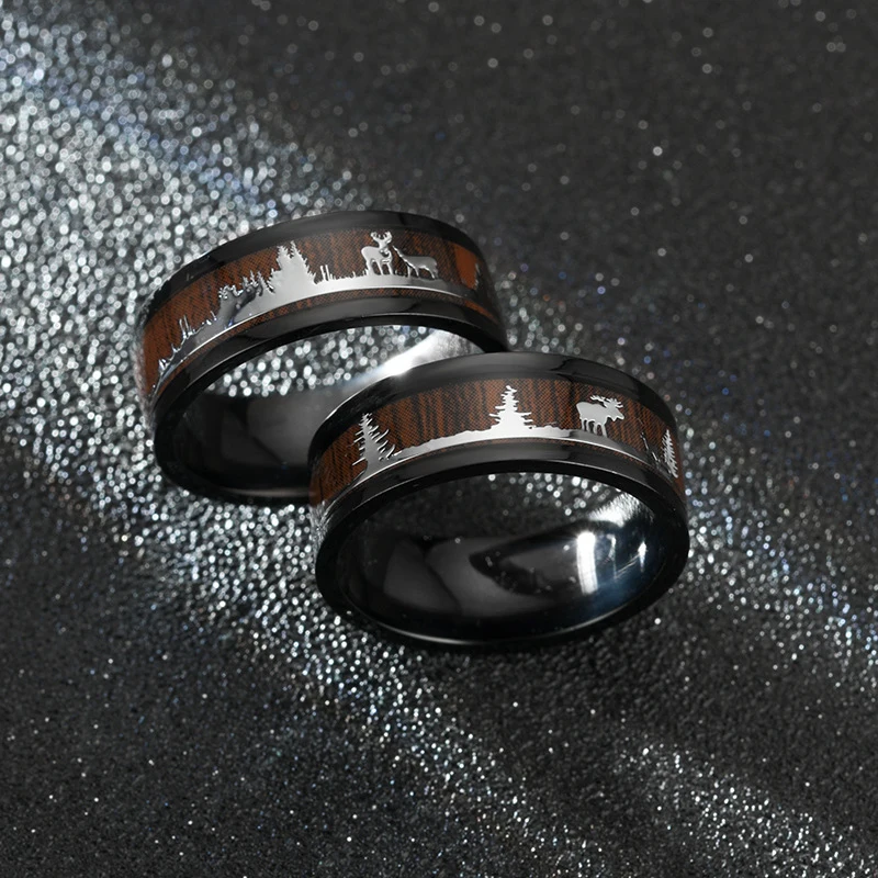 

Wood Grain Deer Ring Christmas Gift Solid Color Ring Christmas Tree Ring Jewelry Simplicity Western Style Christmas Style
