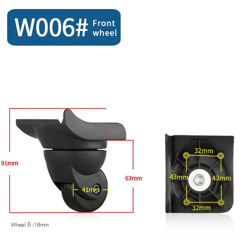 W006(2 Wheels)Front Сменные колеса для багажа, чемодана, продукт, дорожная сумка, колесики для ремонта, износостойкая тяга, коробка, багажные колеса - Цвет: W006(2 Wheels)Front
