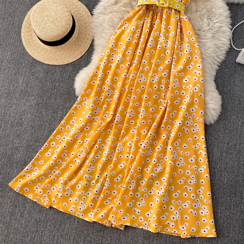 

Women Sexy Floral Dress Summer V Neck Nech-mounted Slim A-line Midi Elegant Dresses Ladies Boho Long Robe with Belt Vestidos