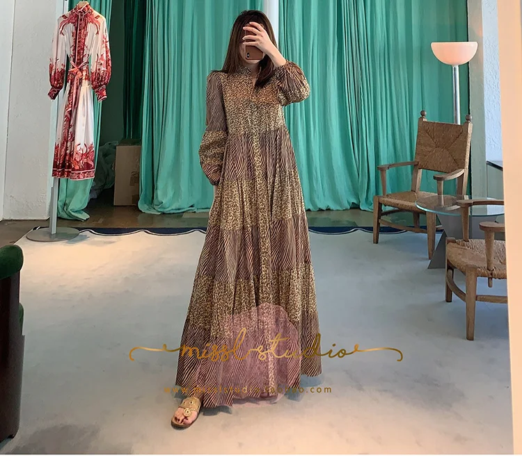 

Vintage Full Sleeve Loose Women's Long Dresses Elegant Casual Printed Leopard Pattern Clothes Female 2021 Plus Size Shirt Dress