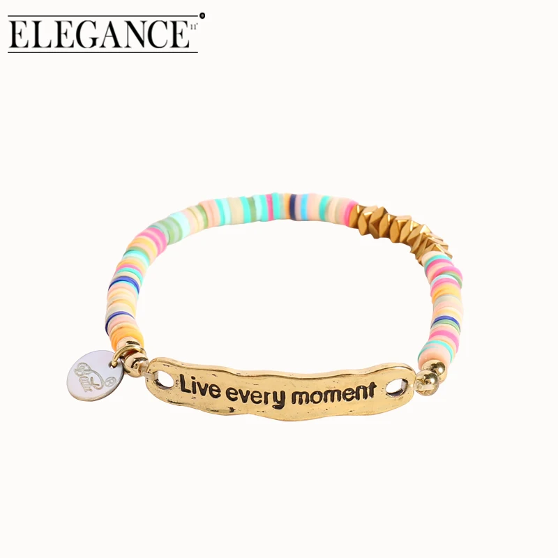 

ELEGANCE11 Boho Bracelet Alphabet 18 Styles Encouragement Phrases Bracelet Soft Peach Chip Friendship Bracelet Wedding Jewelry