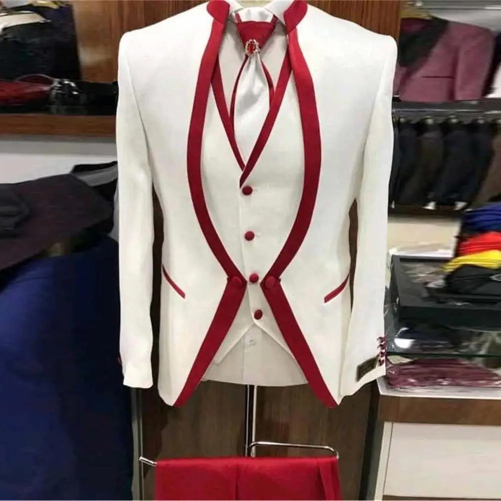 

2020 новый дизайн Slim Fit мужской костюм Мода белый смокинг жениха Мужские Нарядные Костюмы для свадьбы комплект для выпускного вечера вечерние...