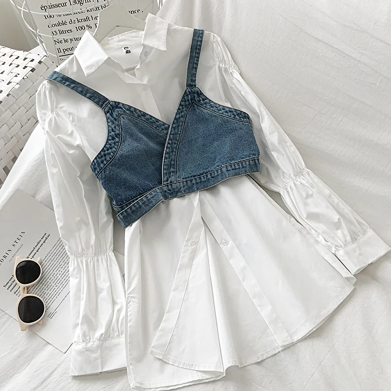 Комплект из 2 предметов облегающий джинсовый жилет на бретельках с V-образным