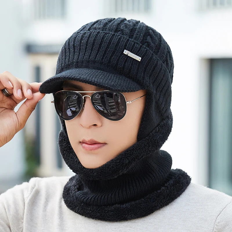 Зимняя шапка, шарф, Skullies Beanies для мужчин, вязаная шапка, женская маска, толстая Балаклава, ушанка, шерстяной берет, мужская шапка, шапка