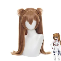 asuka langley soryu cosplay wigs long brown with 2 ponytail clips heat resistant synthetic hair wig wig cap