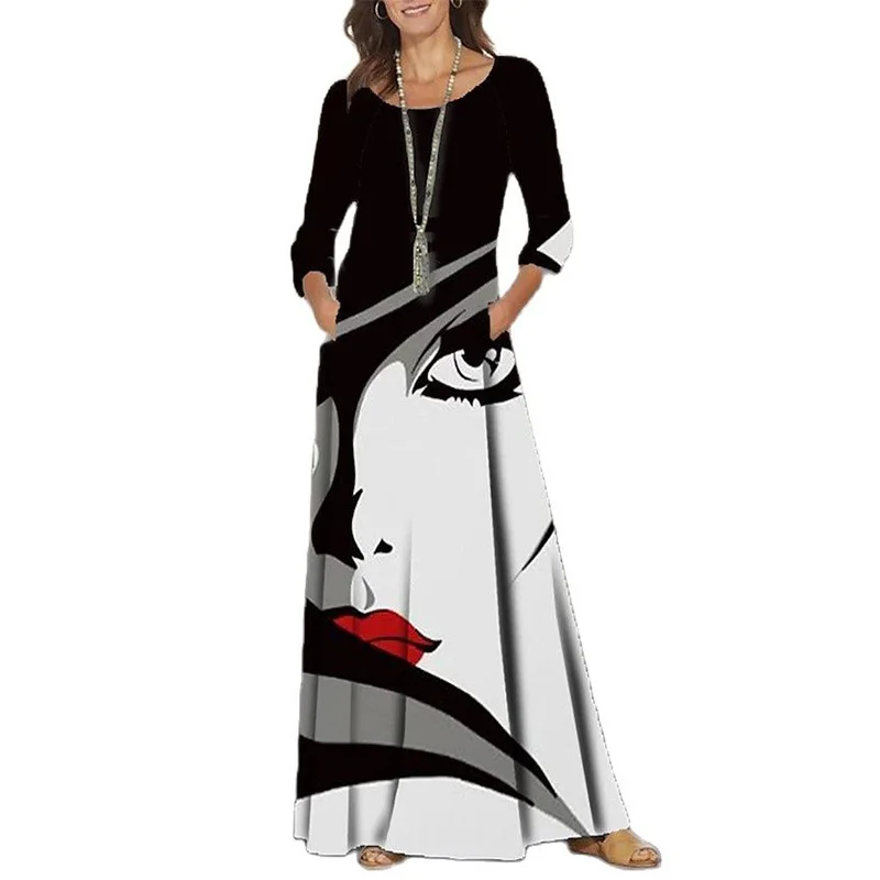 Женское длинное платье с круглым вырезом повседневное элегантное Праздничное