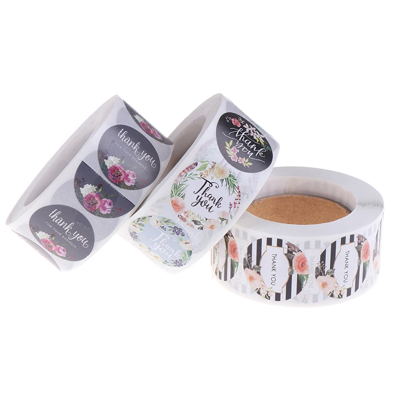 

Colorful Thank You Pictures Design Stickers Seal Labels with Flower Round Envelopes Seal Stickers Office School Accessories
