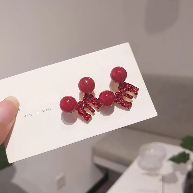 

Red Crystals Mouse Earrings Stud For Women 2021 New Lovely Mickey Jewelry Wholesale Wedding Cute Anime Gift Accessories