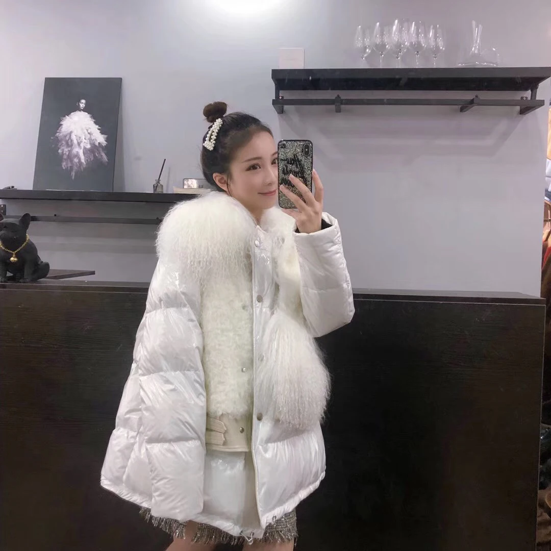 Женское пальто с воротником из натуральной монгольской овцы женская зимняя