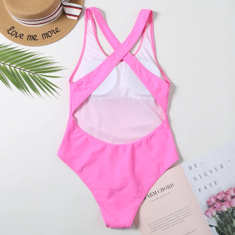Flamingos Swimsuit 2020 Mujer One-Piece Cross Open Back Women Swimwear Sexy Bodysuit Monokini Push Up Swimming Suit Beach Wear |