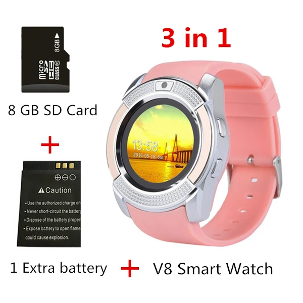 3 in 1 pink V8 Смарт-часы Bluetooth умные часы с сенсорным экраном наручные часы с камерой/слотом для sim-карты, водонепроницаемые Смарт-часы DZ09 X6 VS M2 A1 - Цвет: 3 in 1 pink