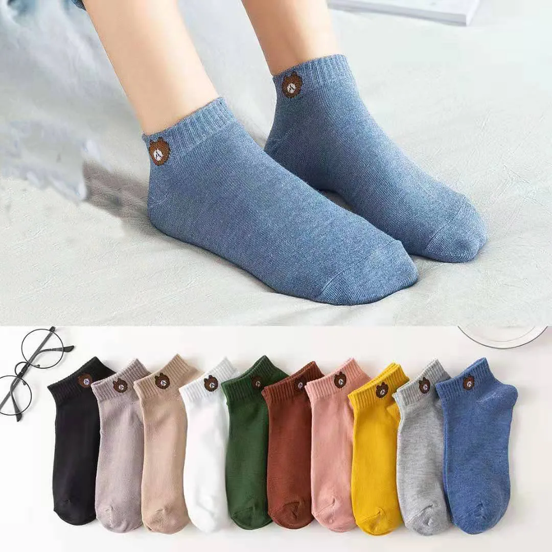 

10 Pairs of Women's Socks Breathable Sports Socks Bear In The Tube Korean Short Cotton Socks Comfortable Cotton Ankle Socks