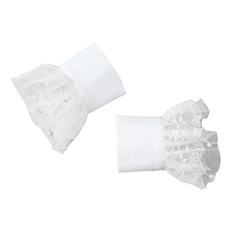 

Ladies Decorative Ruffles Floral Lace Horn Cuff Imitation Pearl Beading Detachable Fake Sleeves Sunscreen