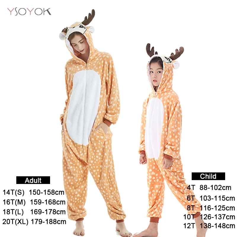 Deer Кигуруми пижамы единорог дети животных единорог пижамы для мальчиков девочек костюм детские пижамы детские комбинезоны зимние женские пижамы - Цвет: Deer