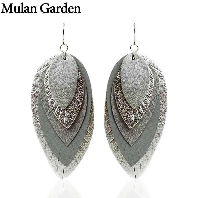 Mulan Garden, женские серьги из искусственной кожи в виде листьев, массивные Висячие серьги, модные ювелирные изделия, женские серьги-капли, зима