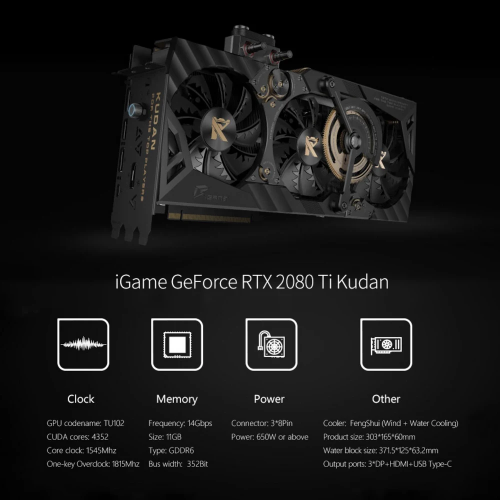 Красочная видеокарта iGame GeForce RTX 2080 Ti Kudan GDDR6 11 GB, графическая карта 1818 MHz, одноклавишная игровая графическая карта GPU