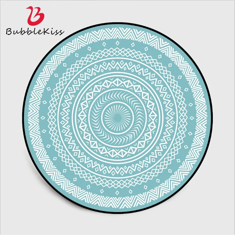 

Light Green Ethnic Geometric Element Round Carpet Crystal Velvet Carpets For Living Room Anti-slip Rugs Computer Chair Floor Mat