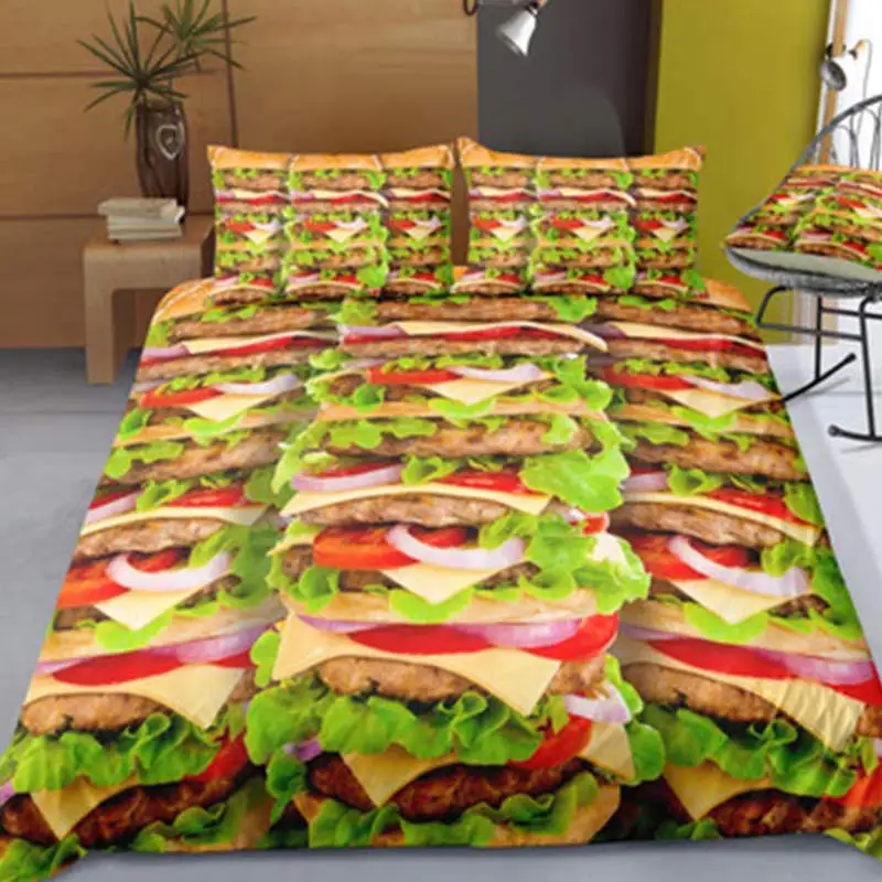 3Pcs 3D Hamburger Bedding Set 140x210cm/180x210c/172x218cm/135x200cm/200x229cm Quilt Cover Comforter Sets | Дом и сад
