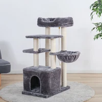Multi-Level Cat Tree Tower Furniture Bigger Hammock And Deluxe Perch Grey With Sisal-Covered Scratching Posts