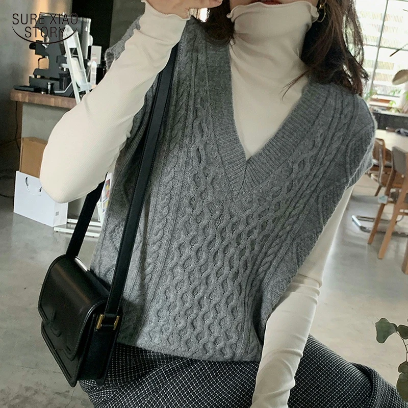 

Vinatge однотонный шерстяной джемпер жилет для девушек зимний Повседневный женский свитер Топы осенний пуловер без рукавов вязаный свитер жил...