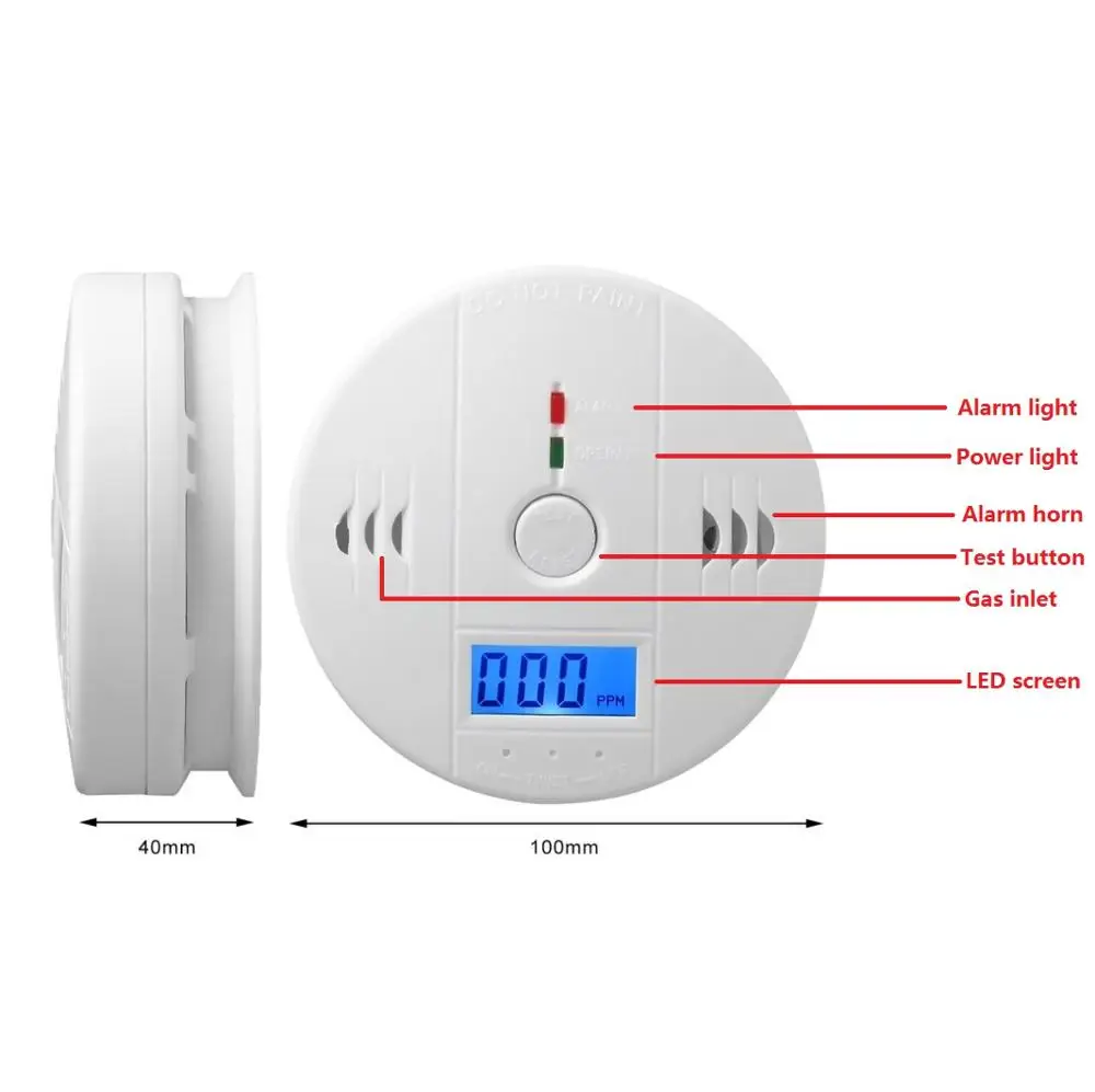 

2019 carbon monoxide Alarm Detector LCD CO Sensor Work alone Built-in siren sound Carbon Monoxide Poisoning Warning LED Screen