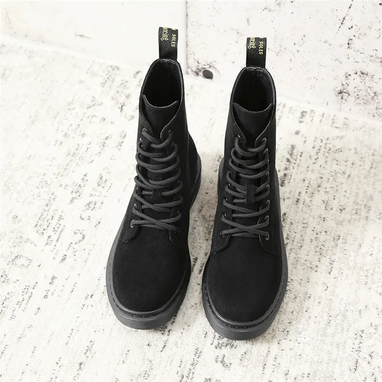 Брендовые Плюшевые Ботинки martin; botines femme; теплые Нескользящие зимние ботинки; зимние мотоциклетные ботинки на платформе со шнуровкой и круглым носком на массивном каблуке