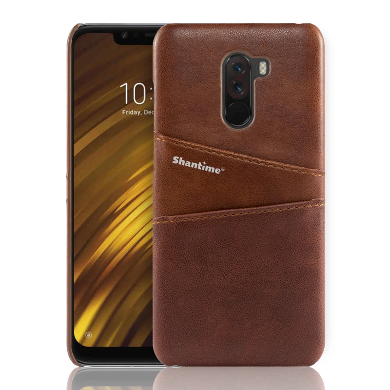 Роскошная Обложка на заднюю панель из искусственной кожи для Xiaomi Pocophone F1, чехол в деловом стиле для Xiaomi Poco F1, кошелек, отделения для карт, чехол для телефона - Цвет: BROWN