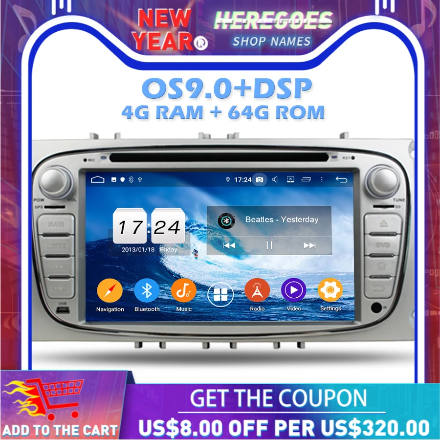 IPS DSP Android 10.0 4GB RAM + 64GB ROM 8 CORE Car DVD Player Wifi Bluetooth 4.2 RDS RADIO GPS Map For Mondeo Tourneo Transit | Автомобили
