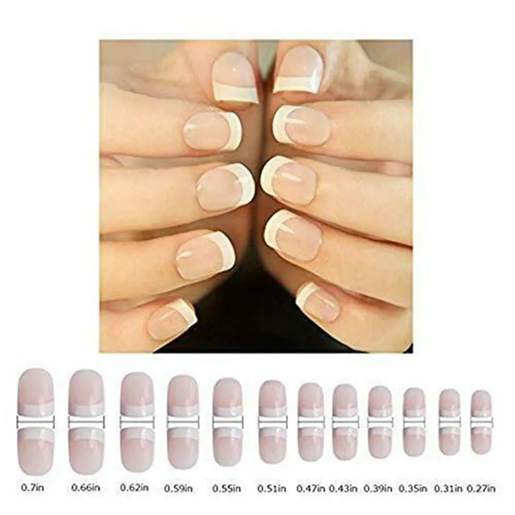 Summer Short Natural Nude White French Nail Fake Nail Press Wear Round Wear Short Sweet Ultra Square Gel Candy Nail Fake Ea S6W8