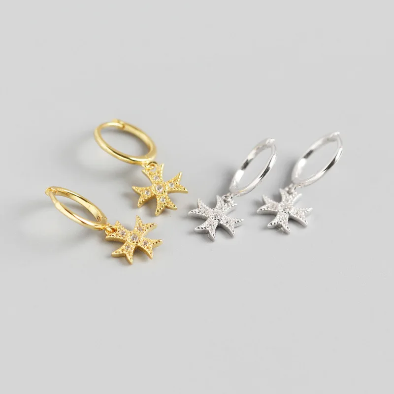 

Light Luxury S925 Silver Color Earrings Geometric Cross Earrings Earrings Personality Charm Zircon Inlaid Gift Jewelry
