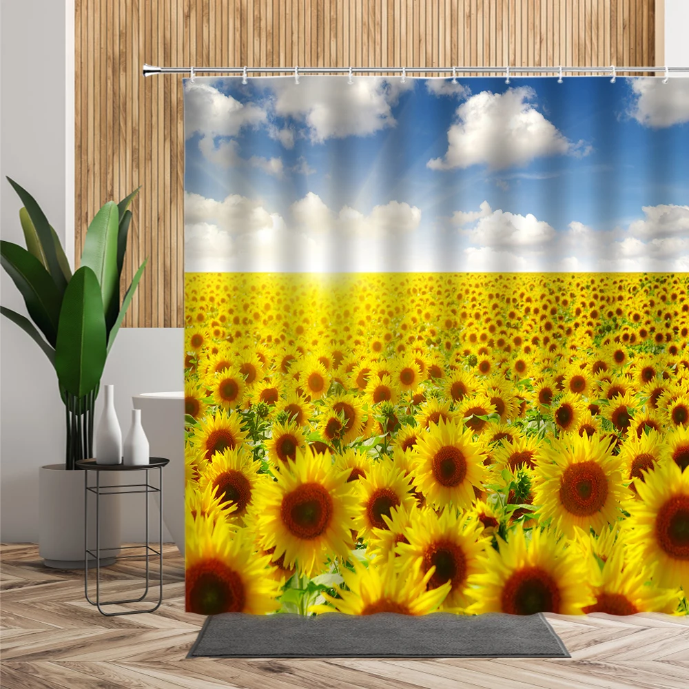 

Занавеска для душа с подсолнухом, водонепроницаемые шторы с крючком для ванной комнаты, украшение для ванной комнаты, желтый цветок, растен...