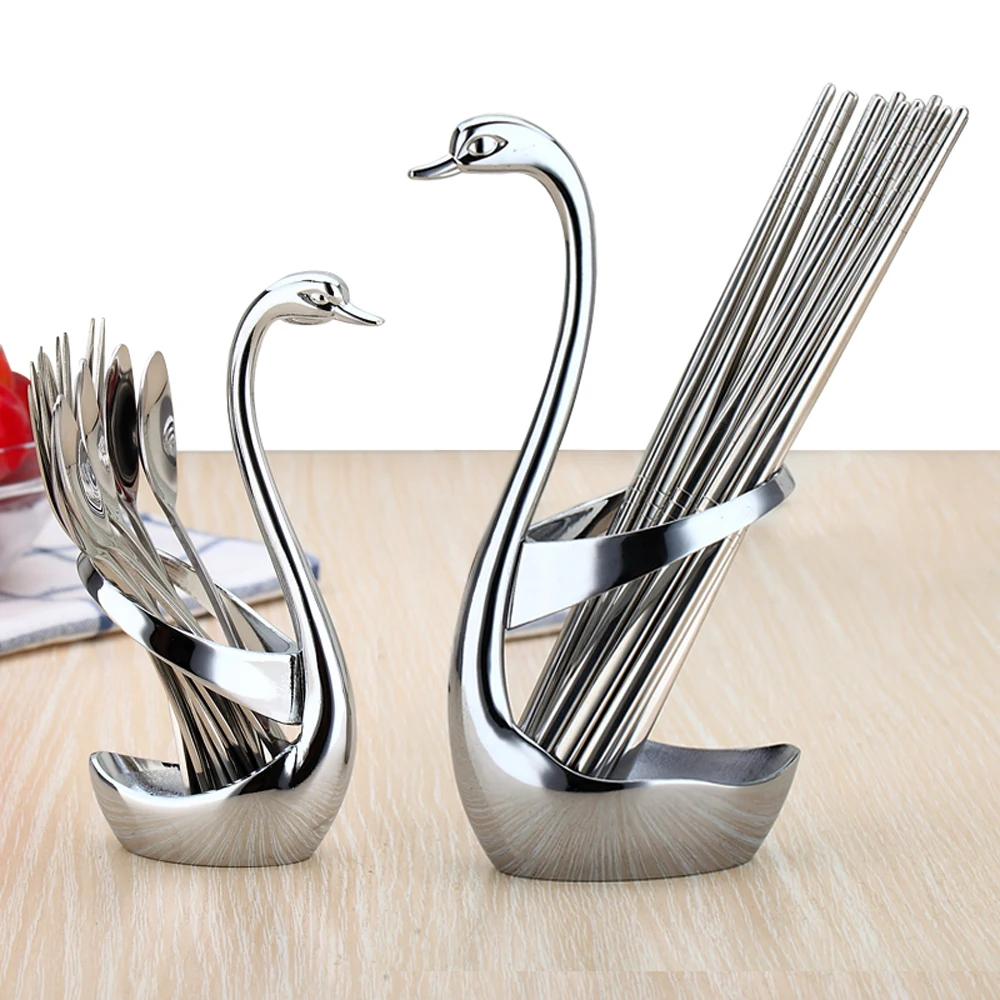 fashion swan style zinc alloy cutlery holder metal base for dinnerware delicate decoration gadget tableware for kitchen cabinet free global shipping