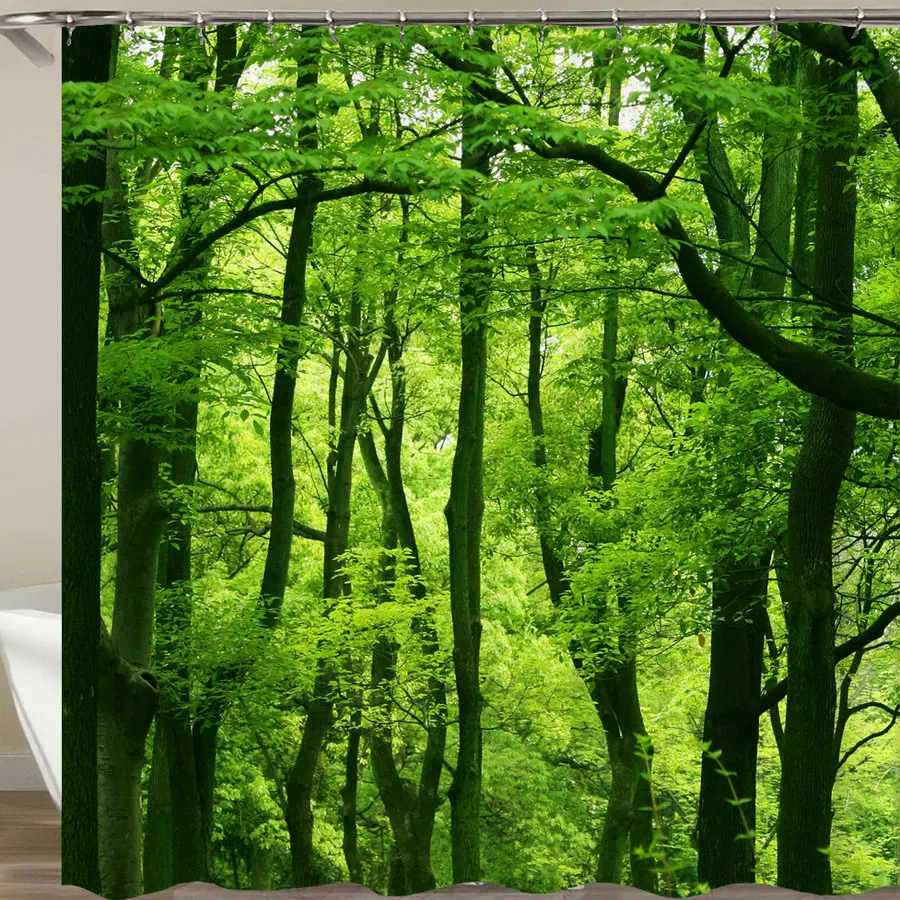 

Bathroom Shower Curtain Green Forest Birch Trees Bath Curtains 3d Print Waterproof Polyester Cloth With Hooks Home Bath Curtain