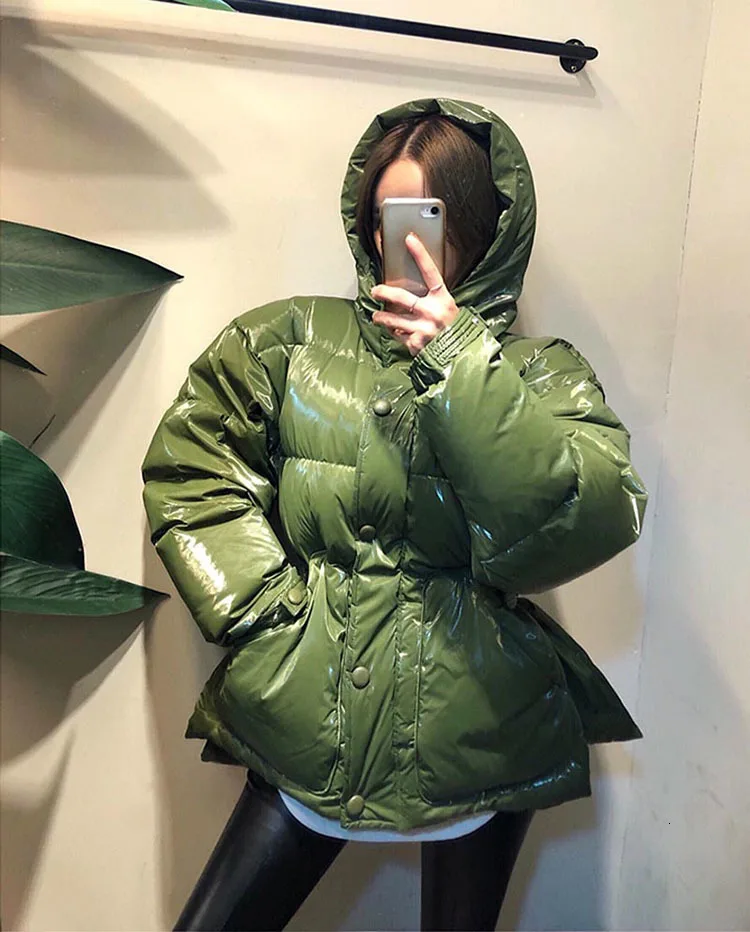 New Winter Women's Jacket hooded parka Bright Colors Insulated Puffy Coat collar hooded Parka Loose waist Belt outwear M192