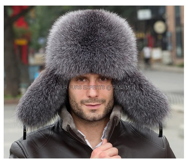 Handmade Men Winter Real Raccoon Fox Fur Outdoor Super Warm 100% Natural raccoon fur Hats  Genuine fox Fur Cap