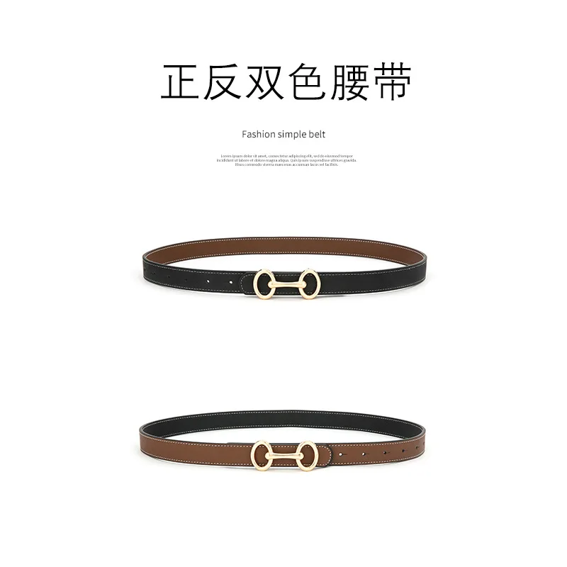 

The New Women's Belt Fashion Belt Leather Ins Double-sided Belt with Korean Fashion Belt for Woman 2021 High Quality Ladies