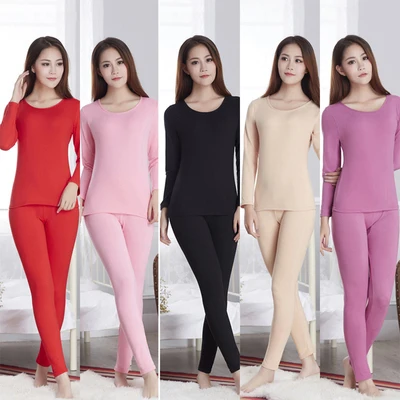 

Autumn and winter thermal underwear set, slim fit, plus velvet round neck, body sculpting beauty girl home service increased