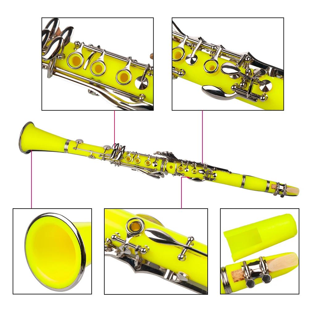 LOMMI ABS 17 Keys Bb Clarinet Set Yellow With Double Barrel Canvas Case Cleaning Kit For Student And Beginner Player enlarge