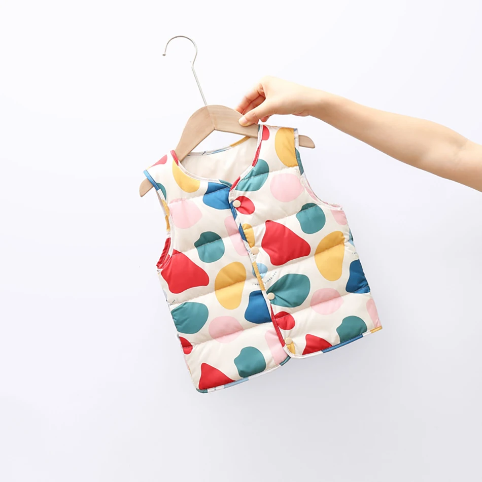 

Осенне-зимний пуховик для мальчиков и девочек, куртки, модный детский жилет с мультяшным принтом, повседневная верхняя одежда, одежда для де...