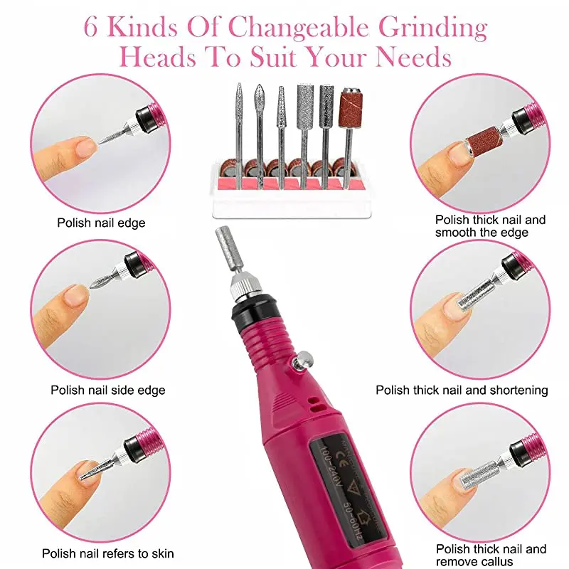 

Portable Electric Nail File Machine,Professional Nail Art Drill Kit for Acrylic Nails Manicure Pedicure Tool with 6 Nail Drill