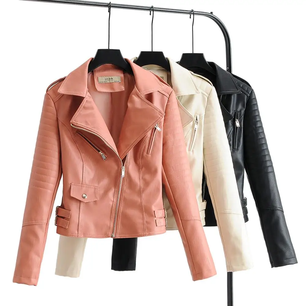 

New Arrival brand Winter Autumn Beige Motorcycle leather jackets black leather jacket women leather coat slim PU jacket Leather