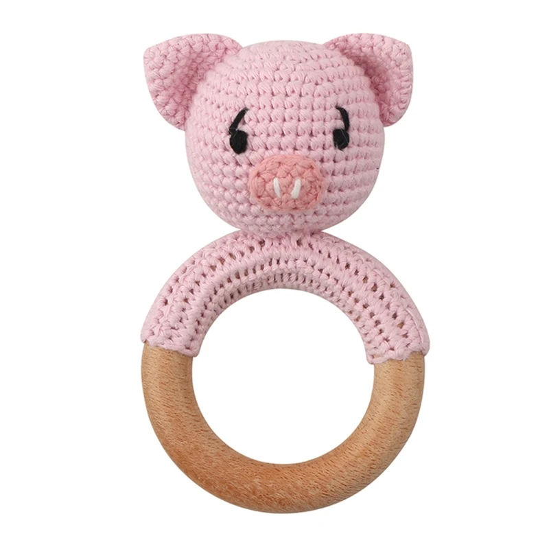 

Baby Pacifier Rattle and Clips Holder Set Wooden Deer Hand Grip Shaking Toys Set Safe Braided Pacifier Teething Ring