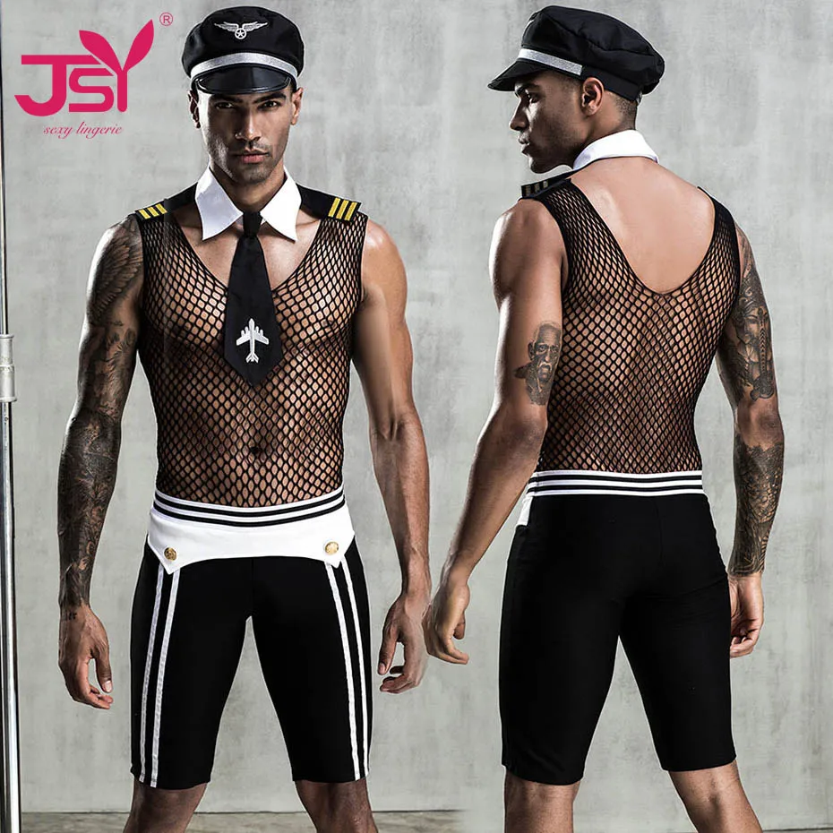 

JSY Sexy Cosplay Lingerie Set Pilot Policemen Uniform Erotic Mesh Catsuit Porno Costumes Sexy Role Play Outfits Underwear