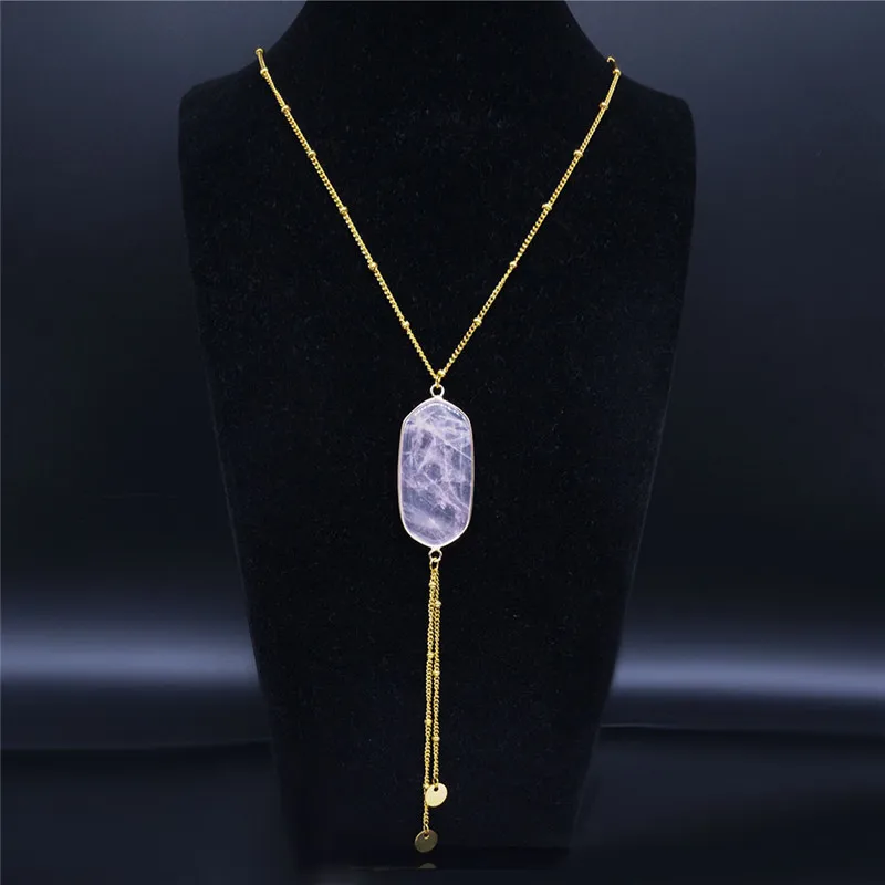 2021 ожерелья из нержавеющей стали с натуральным камнем женские длинные и подвески