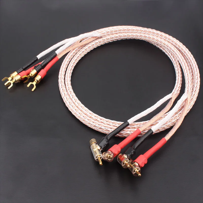 

Pair audio Hi-end DIY Gold Rhodium Plated Y shape spade to banana plug 8TC 16 core HiFi speaker cable Cord Wire