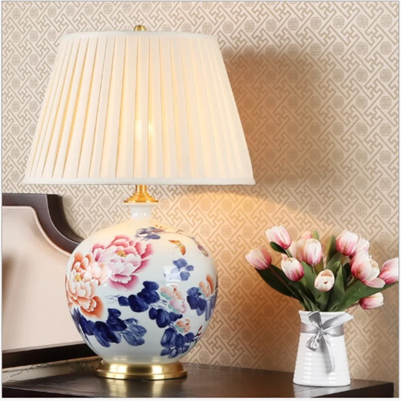 Chinese Classic Porcelain Flowers Table Lamp Bed Room Foyer Elegant Peony Ceramic Desk Reading Light 190168 | Лампы и освещение